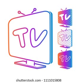 Set of isometric modern colour TV icons, isolated on white. Vector
