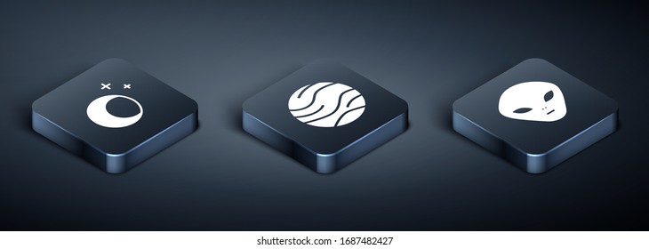 Set Isometric Moon and stars, Alien and Planet icon. Vector