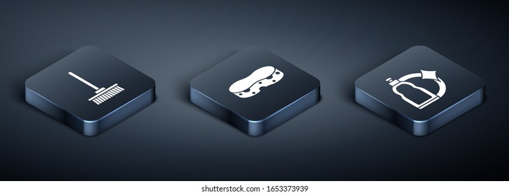 Set Isometric Mop , Plastic bottles for liquid dishwashing liquid and Sponge  icon. Vector