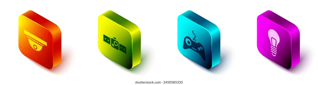 Set Isometric Motion sensor, Smartwatch, Gamepad and Light bulb with concept of idea icon. Vector