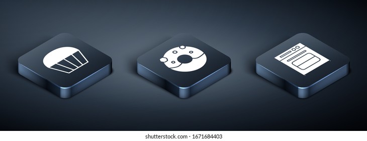 Set Isometric Muffin , Oven  and Donut with sweet glaze  icon. Vector