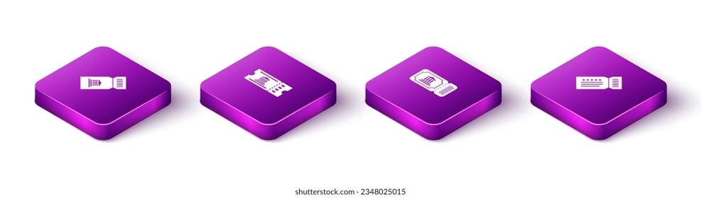 Set Isometric Museum ticket, ,  and Ticket icon. Vector