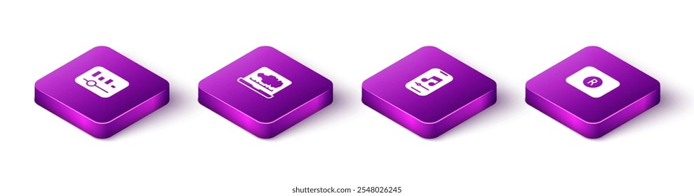 Set Isometric Music equalizer, Sound or audio recorder, player and Record button icon. Vector