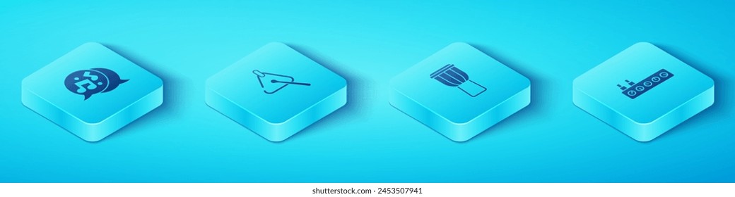 Set Isometric Music note, tone, Triangle, Sound mixer controller and Drum icon. Vector