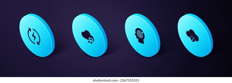 Set Isometric Music streaming service, Head hunting concept,  and Recharging icon. Vector