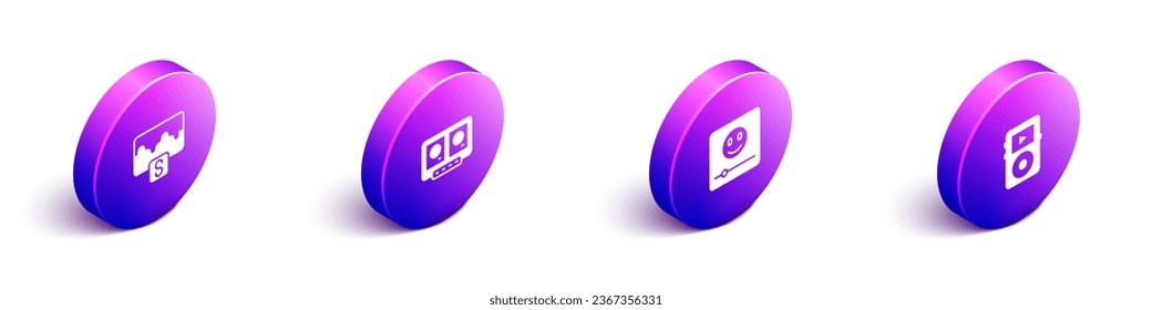 Set Isometric Music wave equalizer, DJ remote and mixing music, player and  icon. Vector