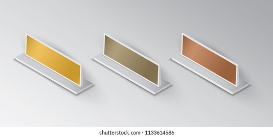 Set of isometric nameplates isolated on white background.