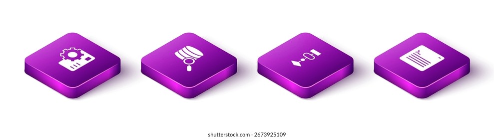 Set Isometric Neural network, Server, Algorithm and Web developer programming code icon. Vector