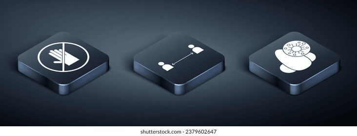 Ajuste Isometric No handshake, Runny nose nose y virus e icono de distancia segura. Vector