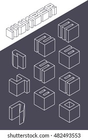 Set of the isometric numbers. Vector illustration in line style