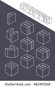 Set of the isometric numbers. Vector illustration in line style