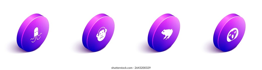 Set Isometric Octopus, Monkey, Frog and Owl bird icon. Vector