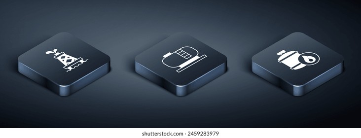 Set Isometric Oil rig, Propane gas tank and storage icon. Vector