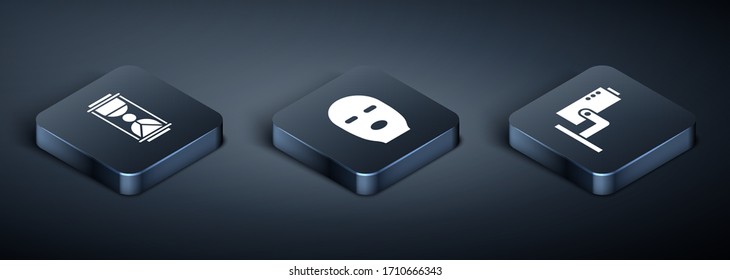 Set Isometric Old hourglass with sand, Security camera and Thief mask icon. Vector