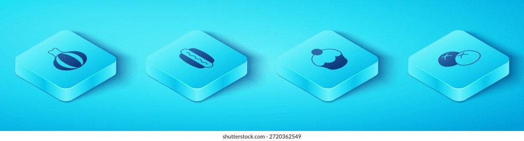 Set Isometric Onion, Hotdog, Bread loaf and Muffin icon. Vector