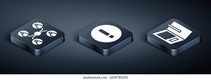 Set Isometric Online class, Open book and Information icon. Vector