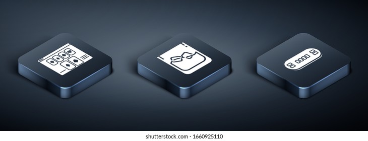 Set Isometric Online poker table game, Poker table and Glass of whiskey and ice cubes icon. Vector