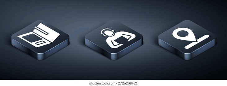 Set Isometric Open book, Location and Student icon. Vector