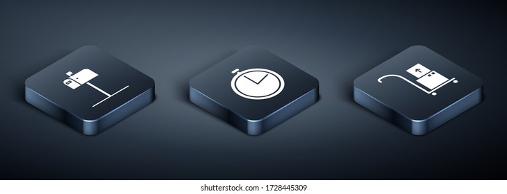 Seleccione Isometric Open mail box , Camión de mano y cajas e icono de Stopwatch. Vector