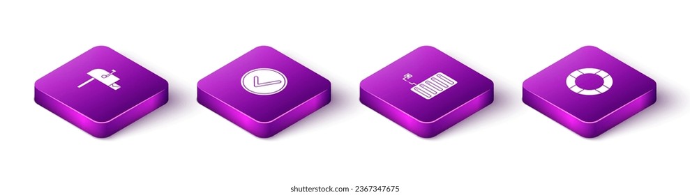 Set Isometric Open mail box, Check mark in circle, Server and Lifebuoy icon. Vector