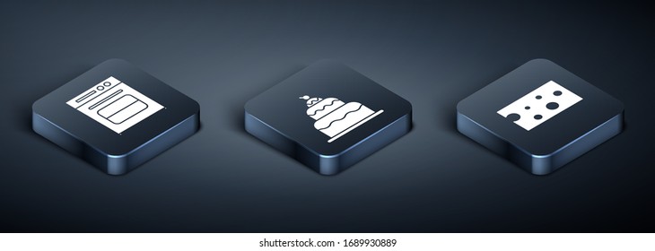 Set Isometric Oven , Cheese  and Cake  icon. Vector