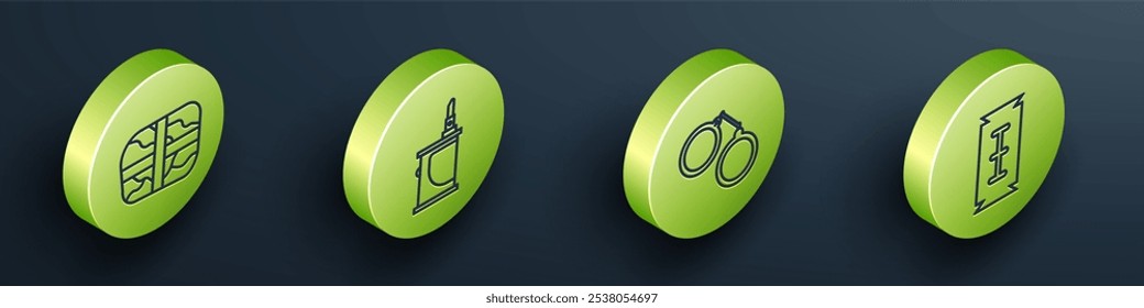 Conjunto de paquete isométrico con cocaína, cigarrillo Electrónica, esposas y cuchilla de afeitar icono. Vector