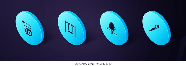 Set Isometric Paint brush, Racket, Swing and Yoyo toy icon. Vector