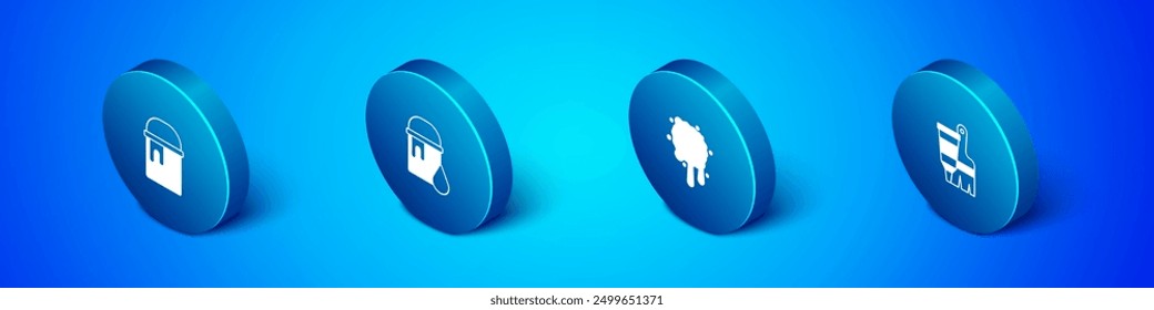 Set Isometric Paint bucket, spray, Tube with paint and brush and  icon. Vector