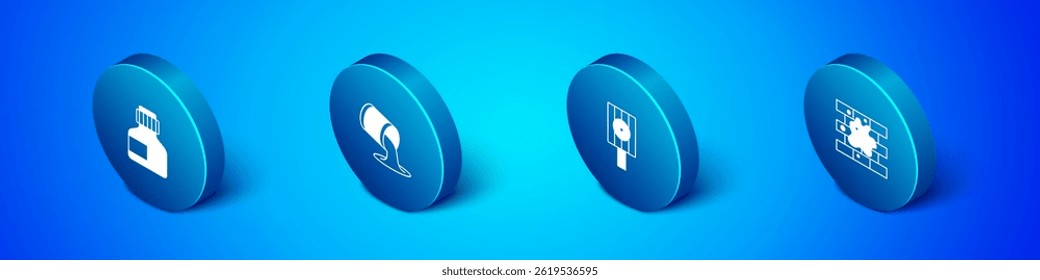 Set Isometric Paint, gouache, jar, dye, Spray can nozzle cap, Painting the house and bucket icon. Vector