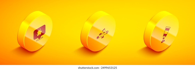 Set Isometric Paint spray, gun and Tube with paint palette icon. Vector