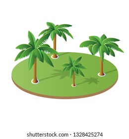 A set of isometric palm trees on an island without a shadow cut out