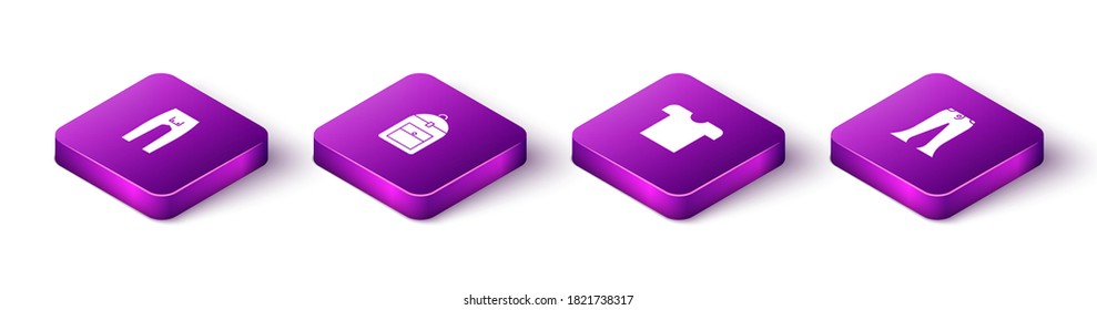 Set Isometric Pants, Backpack, T-shirt and icon. Vector.