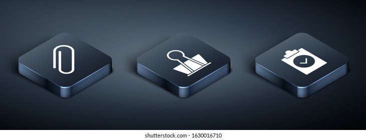 Set Isometric Paper clip, Completed task and Binder clip icon. Vector