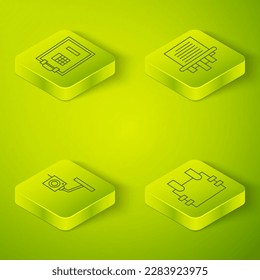 Set Isometric Paper shredder, Security camera, Bulletproof vest and Safe icon. Vector