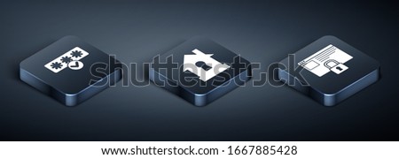 Set Isometric Password protection and safety access, Secure your site with HTTPS, SSL and House under protection  icon. Vector