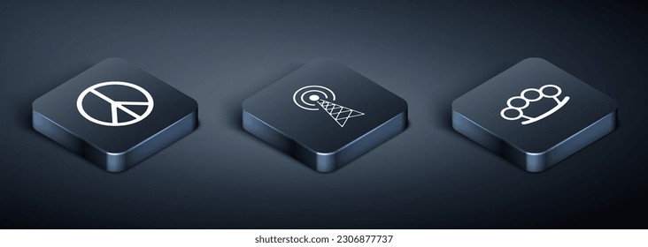 Set Isometric Peace , Brass knuckles  and Radar  icon. Vector