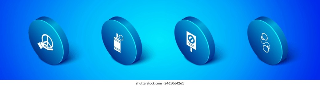 Set Isometric Peace, Protest, Handcuffs and grenade icon. Vector
