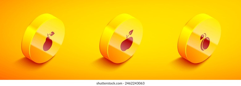 Icono de fruta Pera isométrica, manzana y ciruela. Vector