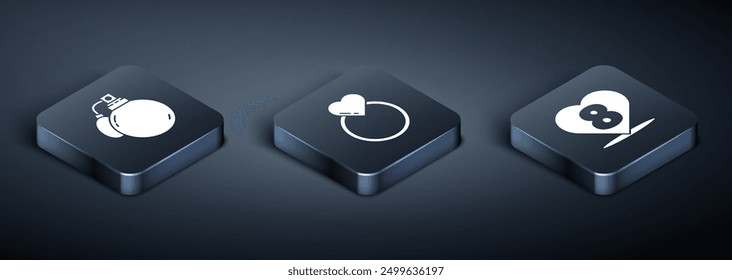 Set Isometric Perfume, Heart with 8 March and Wedding rings icon. Vector