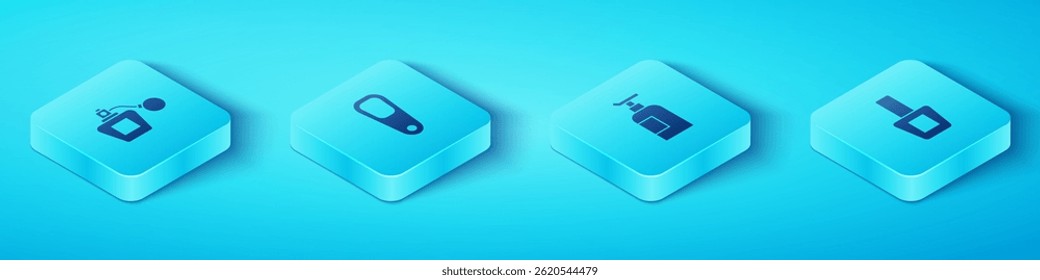Set Isometric Perfume, Pumice for feet, Nail polish bottle and Cream lotion cosmetic tube icon. Vector
