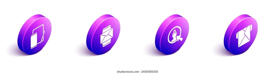 Isometrisches Handy und Grafiktablett, Handy und Umschlag, Create Account-Bildschirm und Umschlag-Symbol einstellen. Vektorgrafik