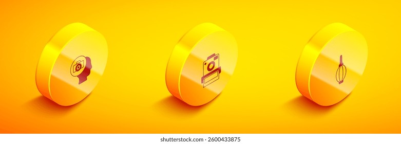 Set Isometric Photo camera,  and Dust blower icon. Vector