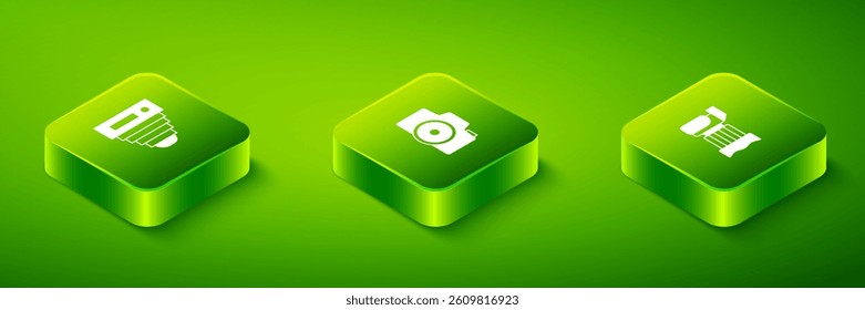 Set Isometric Photo camera,  and  icon. Vector