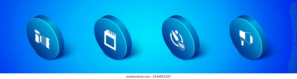 Set Isometric Photo camera, Camera timer, Softbox light and SD card icon. Vector