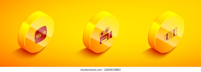 Set Isometric Photo frame 16, Retro cinema camera and Camera photo lens icon. Vector