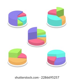 Set of isometric pie chart diagram illustration