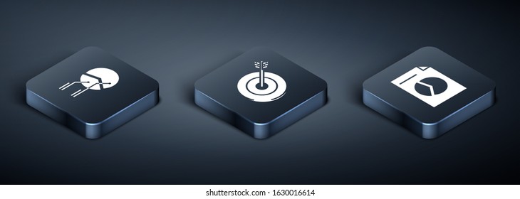 Set Isometric Pie chart infographic, Document with graph chart and Target icon. Vector