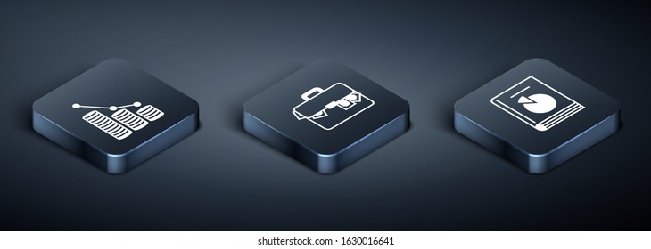 Set Isometric Pie chart infographic and coin, User manual and Briefcase and money icon. Vector