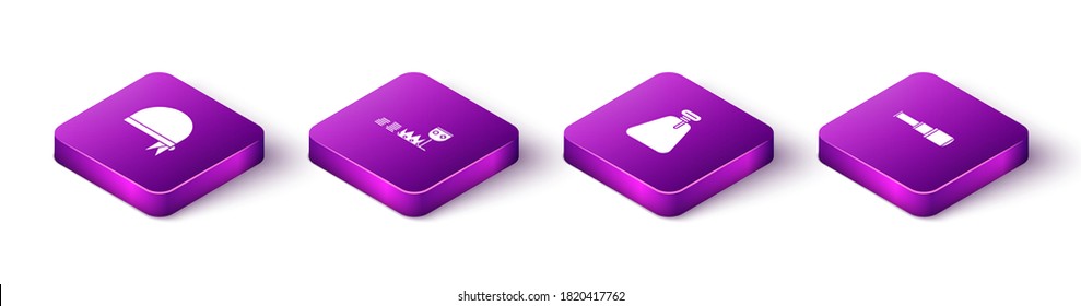 Set Isometric Pirate bandana for head, Treasure riches, sack and Spyglass telescope lens icon. Vector.