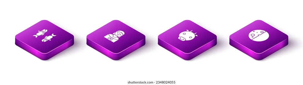 Set Isometric Pisces zodiac, Astrology woman, Ox and Eclipse of the sun icon. Vector